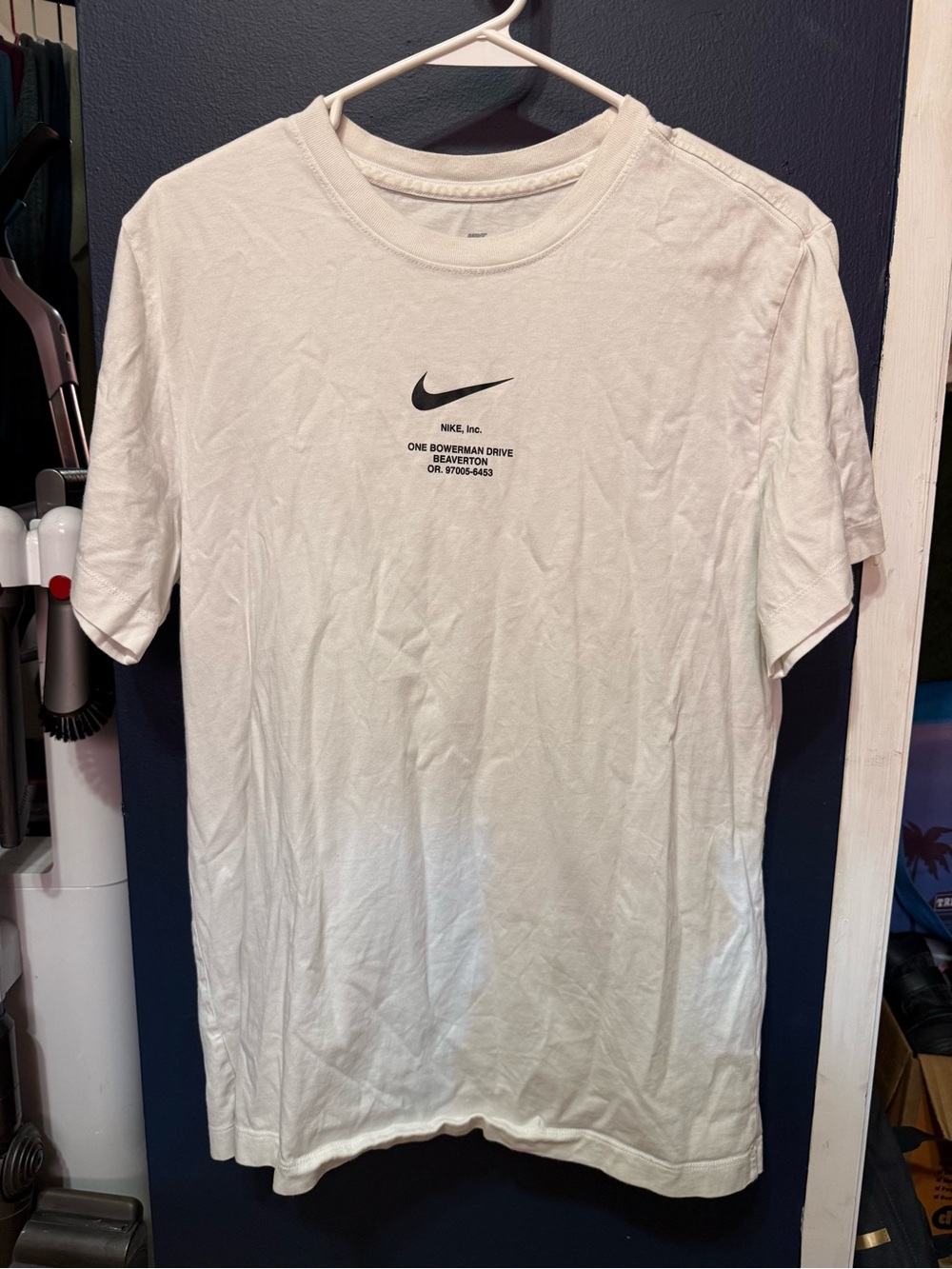 Nike White Crew T-Shirt with Black Swoosh and Text